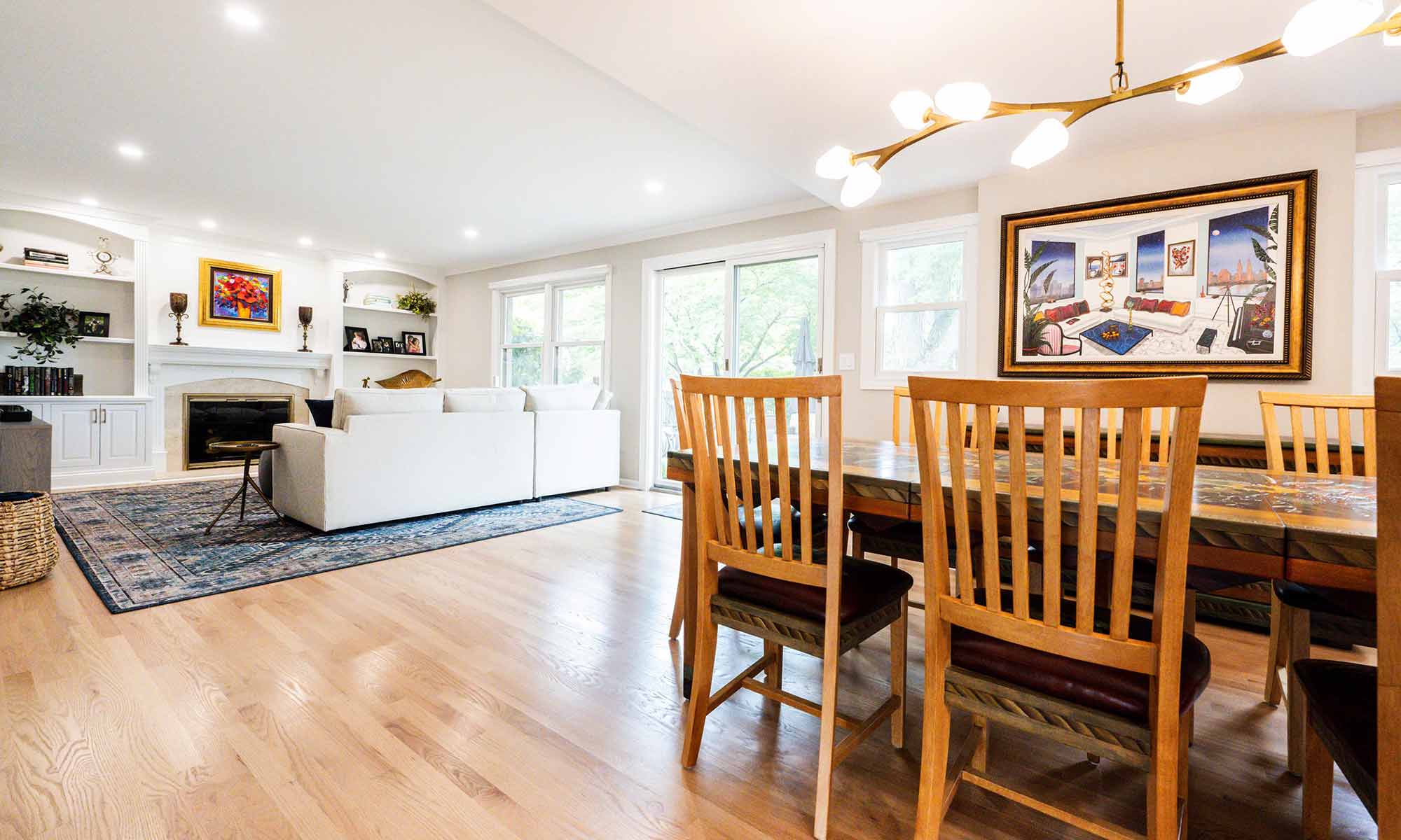 A dining table and chairs in a house